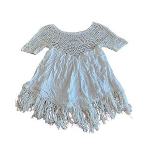 Ella moss womens Sz S ivory crochet fringe swim cover up dress